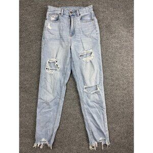American Eagle Jeans‎ Womens 0 Light Wash Curvy Mom High Rise Distressed Ripped